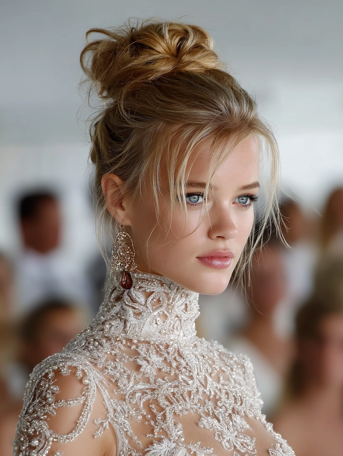Low bun hairstyle worn under graduation cap with sleek finish