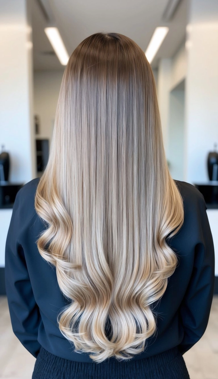 A modern sleek graduation hairstyle with straight strands and a refined side part