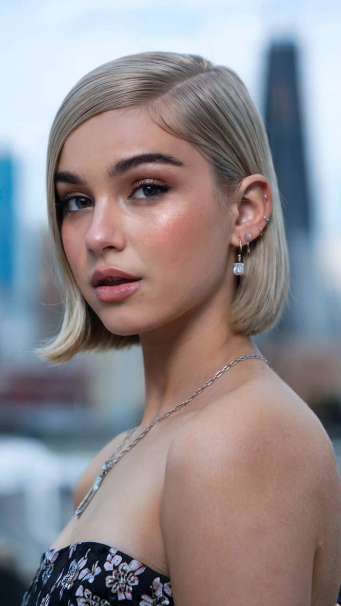 Modern sleek graduation hairstyle with glossy finish