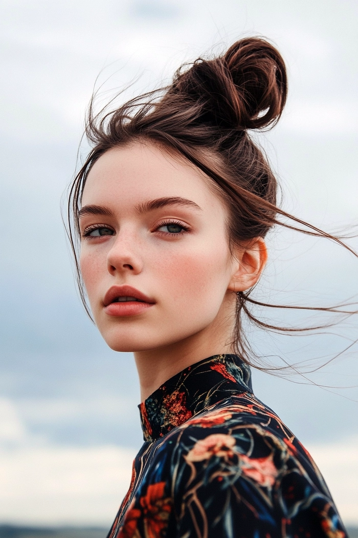 Graduation Hairstyles: Wind-proof updo for outdoor ceremony Outdoor graduation hairstyle for windy days with secured elegant updo and flying cap