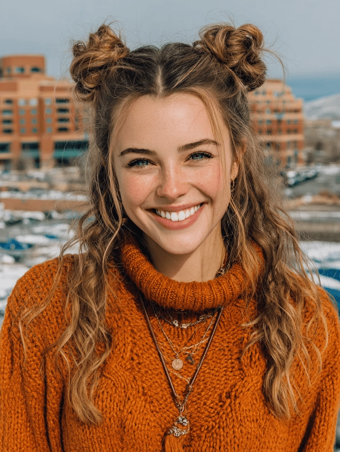Wind-Proof Outdoor Graduation Bun Graduation hairstyle for windy days featuring a secure low bun with decorative pins
