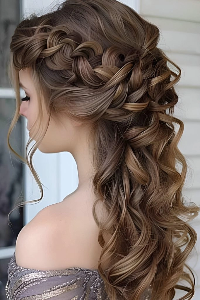 Graduation hairstyle featuring soft romantic loose curls