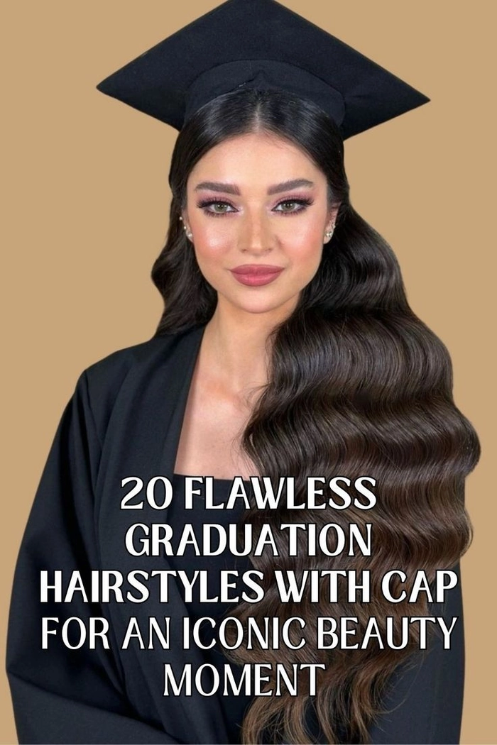 Graduate wearing a graduation cap with side swept hair visible