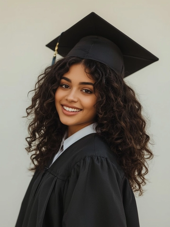 Elegant low bun graduation hairstyle for conservative families