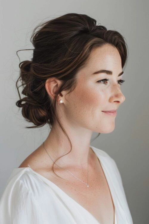 Summer Graduation Hairstyles: Hot Weather Updo with Floral Accent Elegant updo graduation hairstyle for summer heat with decorative hairpin