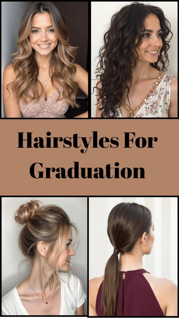 Winter graduation hairstyle with a low bun and cozy earmuffs for cold weather