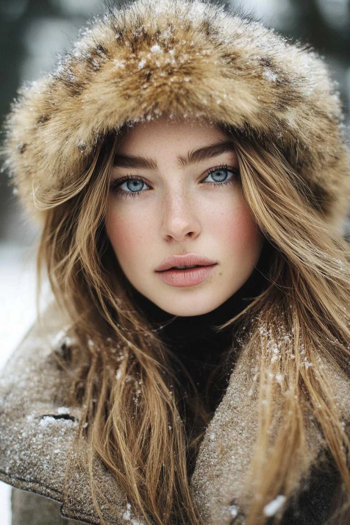 Winter graduation hairstyle with braided updo and warm accessories