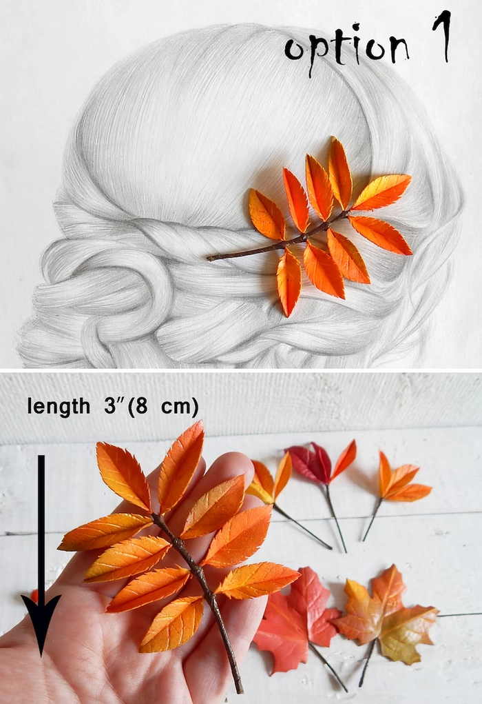 Autumn leaf hair pin styling inspiration for a festive holiday hairstyle
