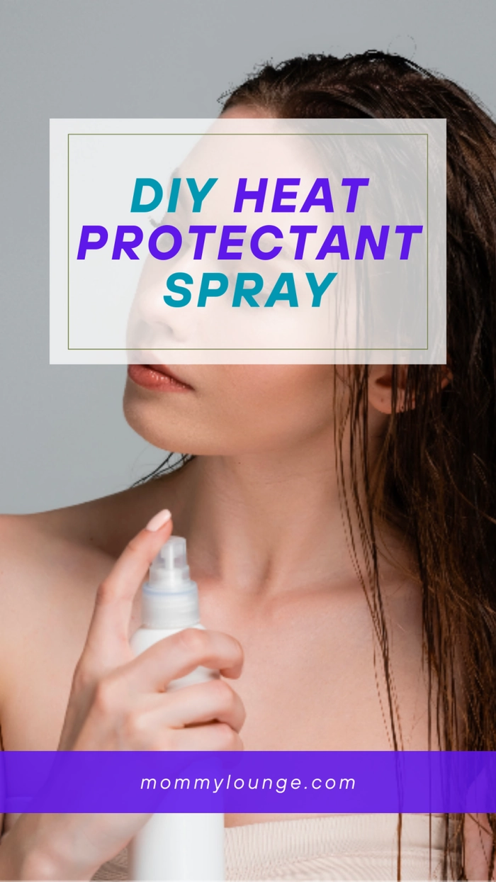 Woman applying the best heat protectant for holiday styling tools to her hair before using a curling iron