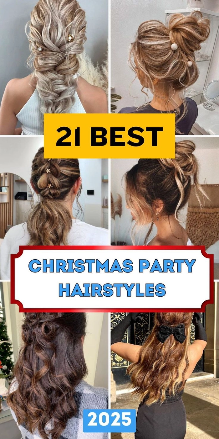 Elegant Christmas party updo for long hair with glittering accessories