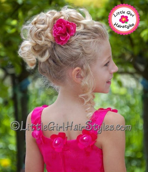 Child with a comfortable holiday pageant updo hairstyle, side view