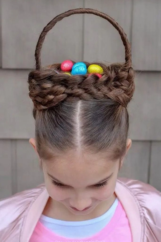 Easter brunch hairstyle with spring flower hair accessory Bright floral hair clip accenting an elegant Easter brunch updo