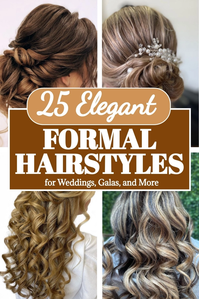Elegant gray hair styled in a sophisticated updo for holiday formal events