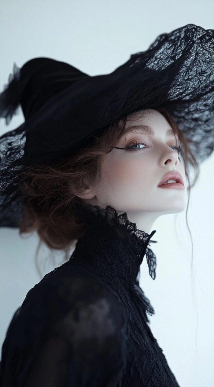 Elegant gothic Victorian updo hairstyle perfect for Halloween events