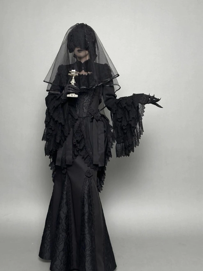 Elegant gothic Victorian updo hairstyle for Halloween parties