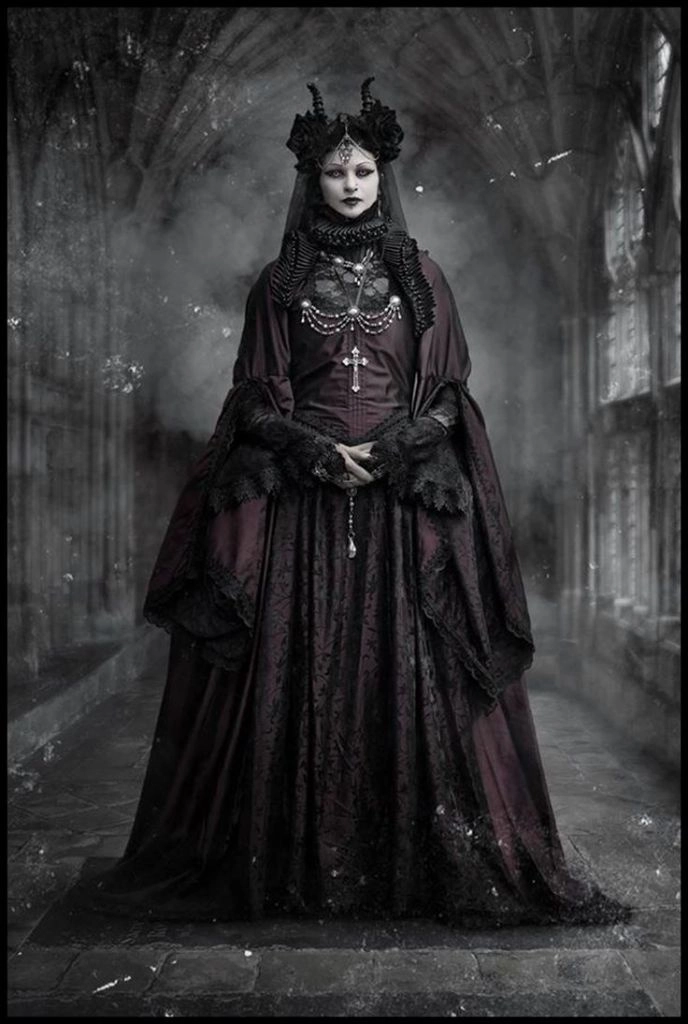 Elegant gothic Victorian updo hairstyle perfect for Halloween events