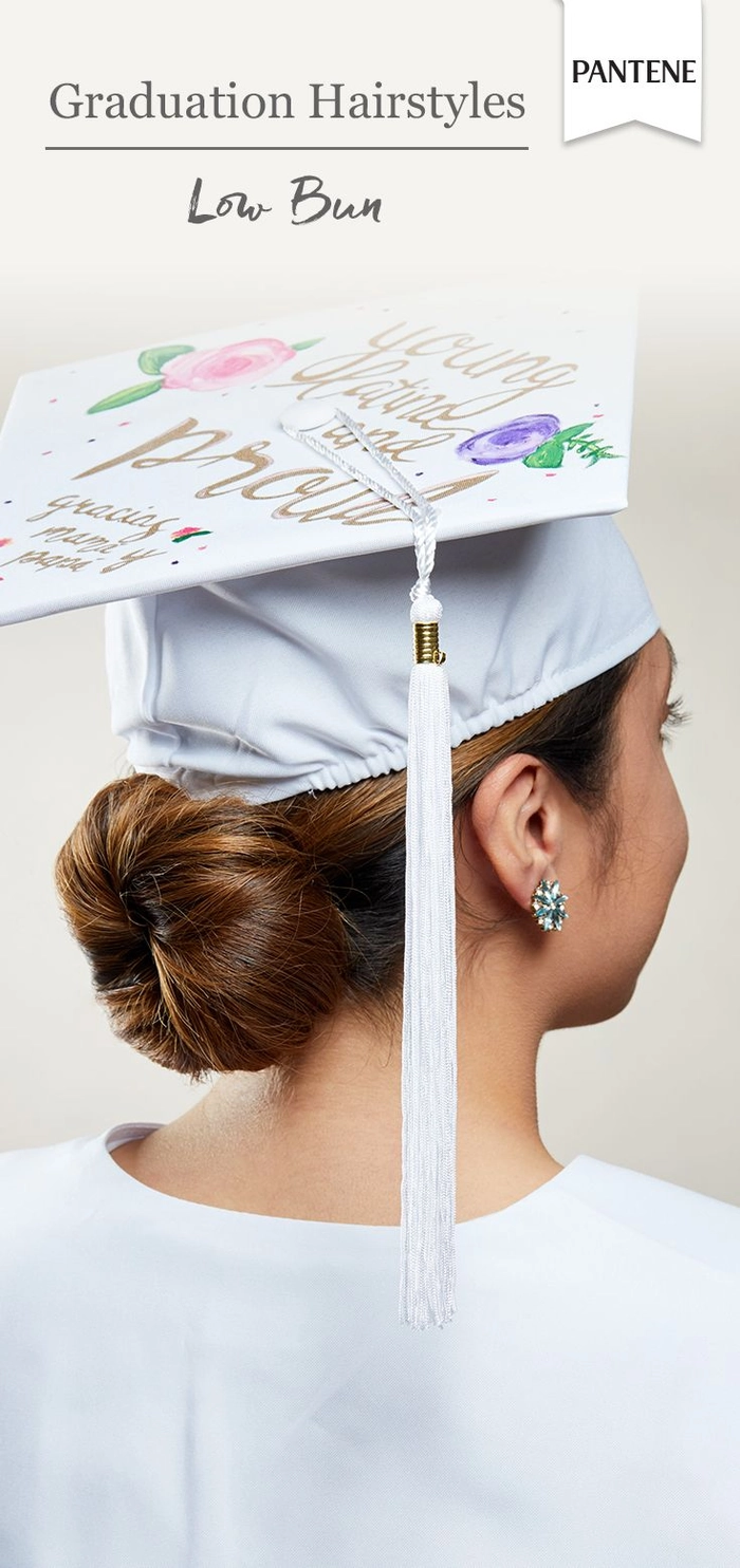 Elegant twisted updo for graduation ceremony that fits easily under cap