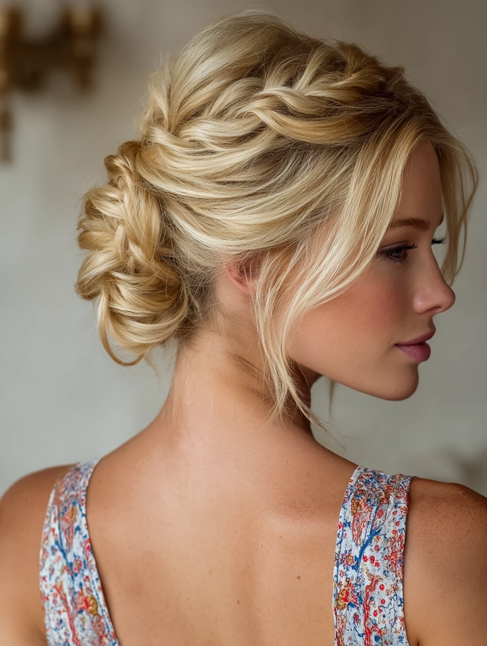 Graduation ceremony updo hairstyle that fits neatly under a cap