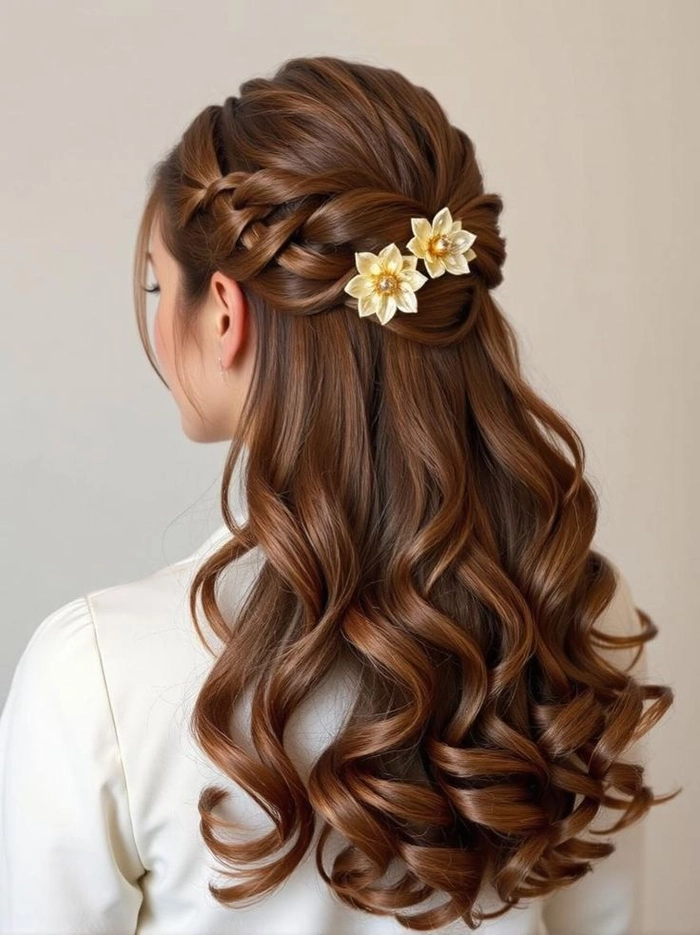 Elegant half-up hairstyle perfect for a holiday theater outing