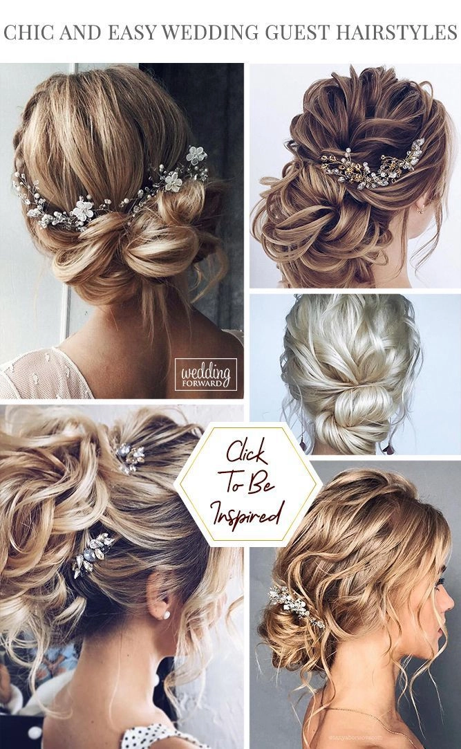 Holiday wedding guest hairstyle inspiration with shimmering accessories Elegant updo with festive hairpins for a holiday wedding guest