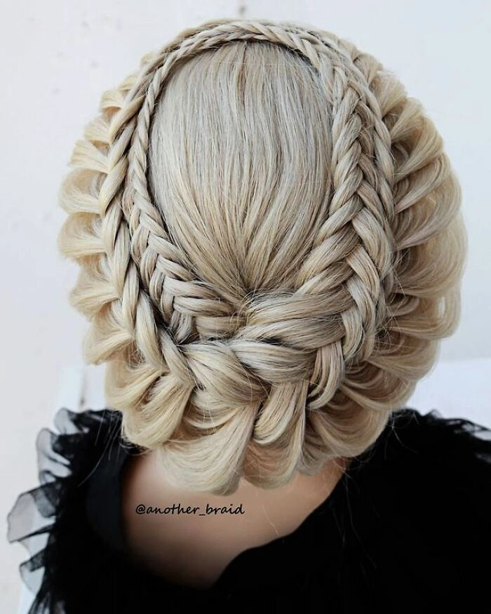 Intricate Dutch braid styled as a fantasy costume crown, perfect for holiday celebrations