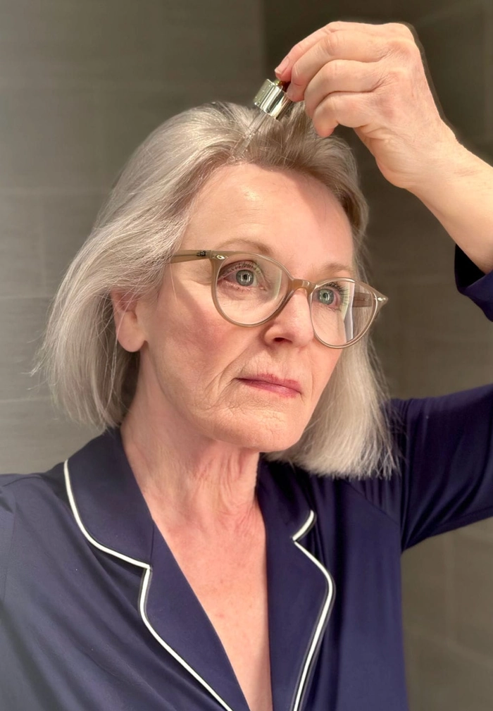 Holiday hairstyle for thinning hair over 50 with soft volume and side-swept bangs