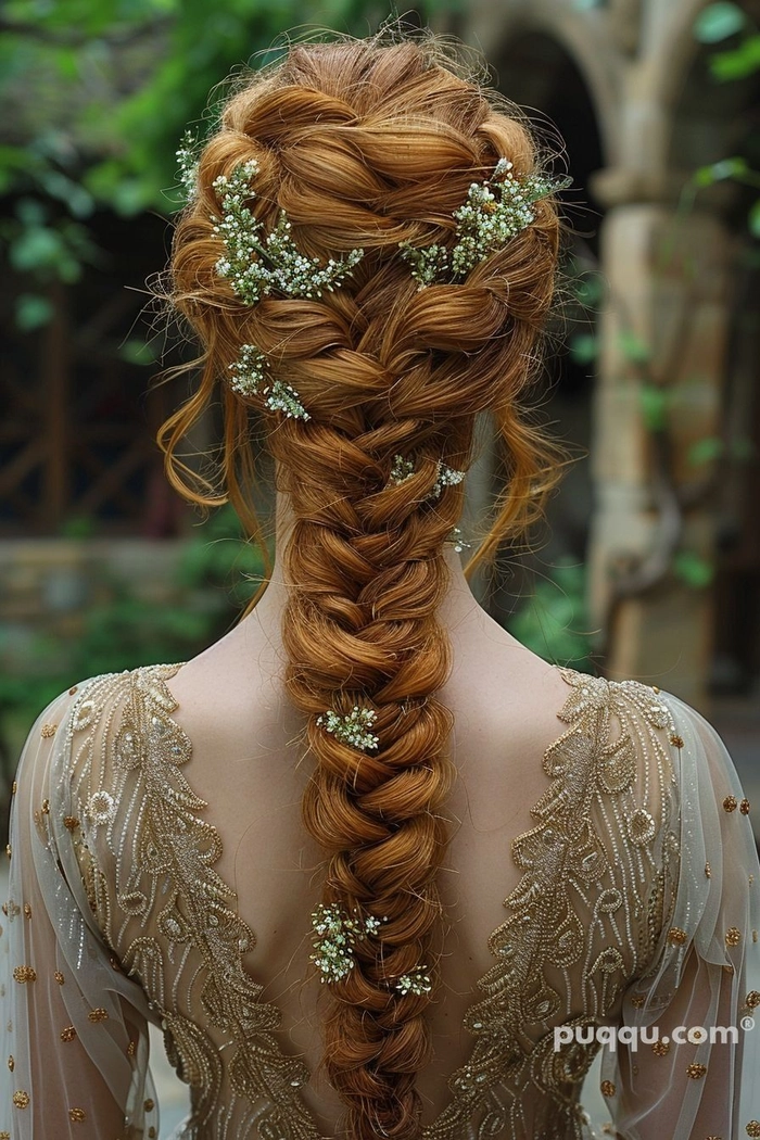 Elaborate Dutch braid styled into an ethereal fantasy crown for holiday costumes
