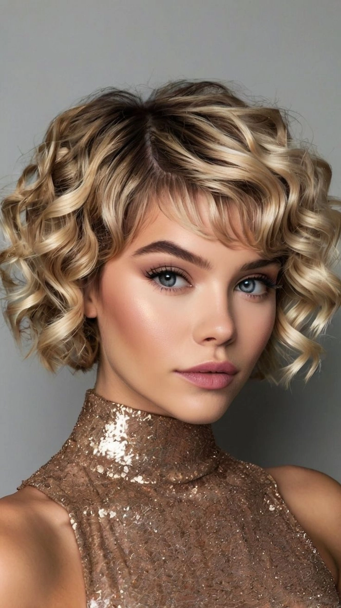 glistening golden hair pins accenting a chic pixie cut for New Year's Eve celebration