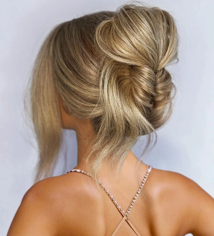 Thick hair holiday updo styled to stay put through the night