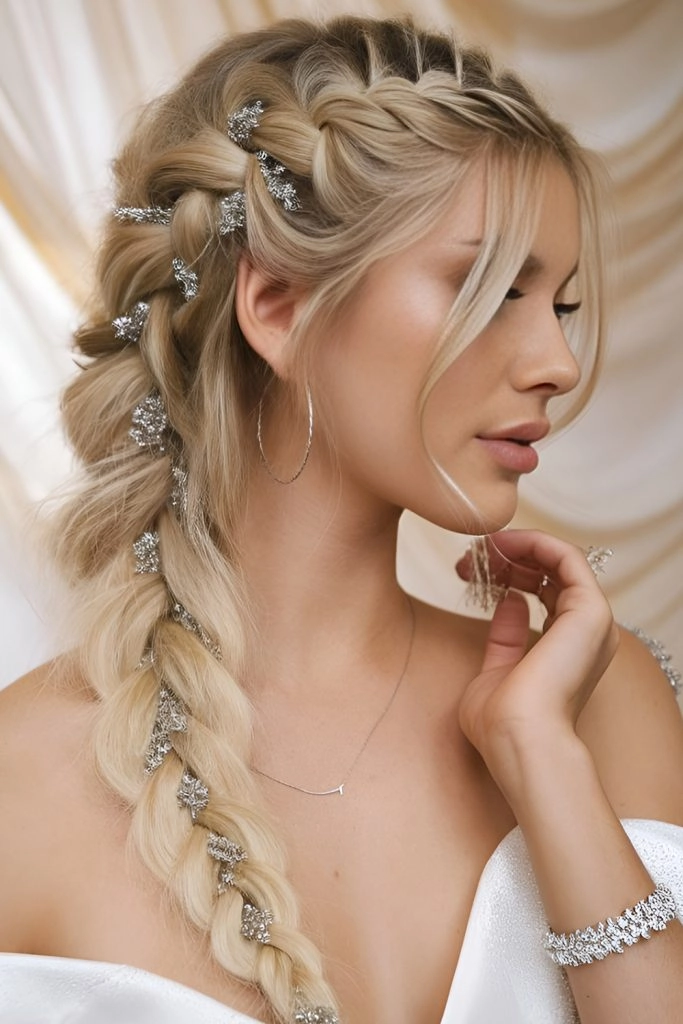 matching bridesmaid braid styles for a December wedding ceremony
