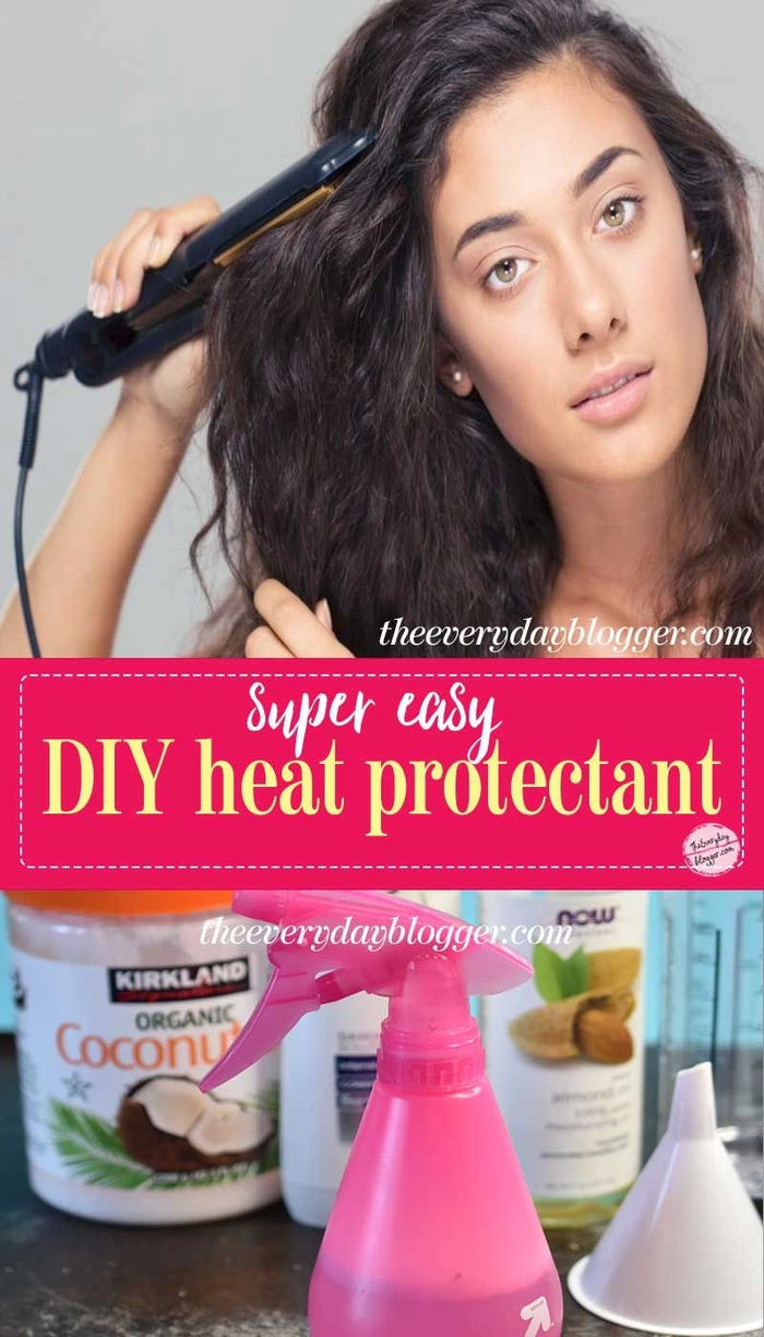 Woman spraying heat protectant onto curling iron before styling holiday hair