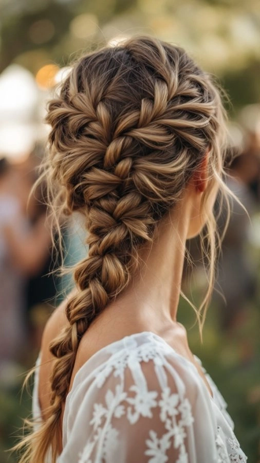 Matching bridesmaid braid styles for a December ceremony, featuring elegant winter updos