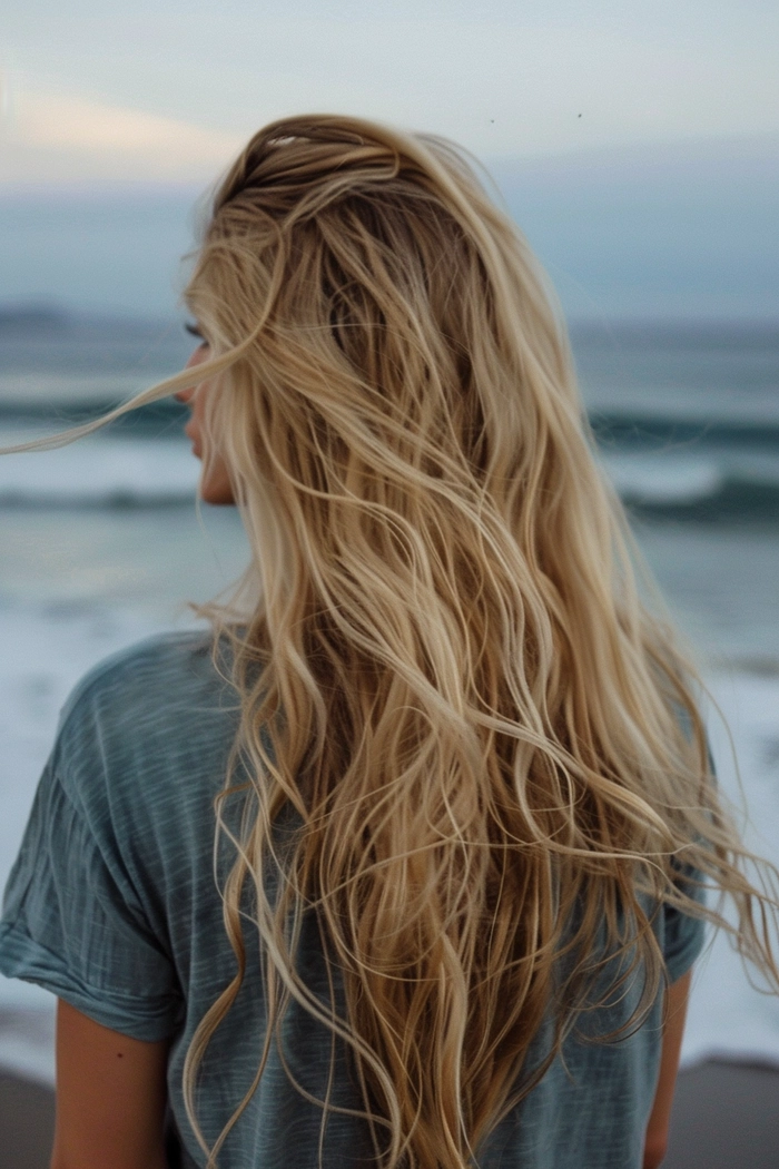Woman with tousled beach wave hairstyle for Memorial Day weekend