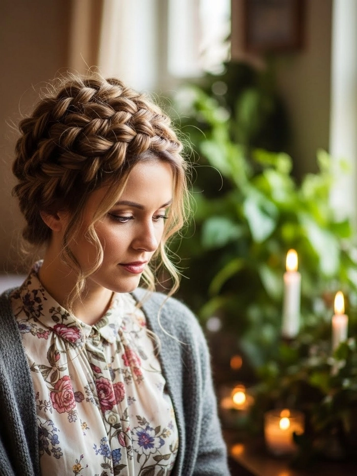 Milkmaid Braids for a Cozy Christmas Cabin