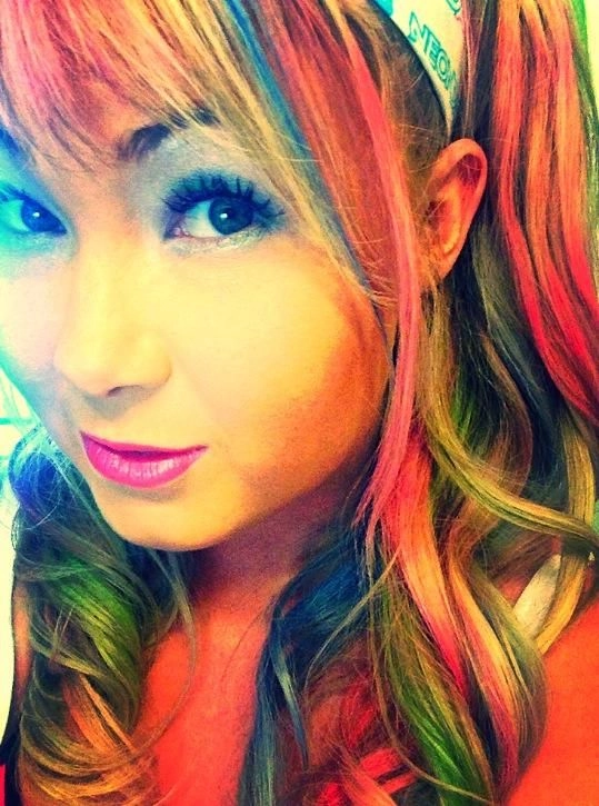 Bright neon hair chalk styles with vivid colors for rave party looks