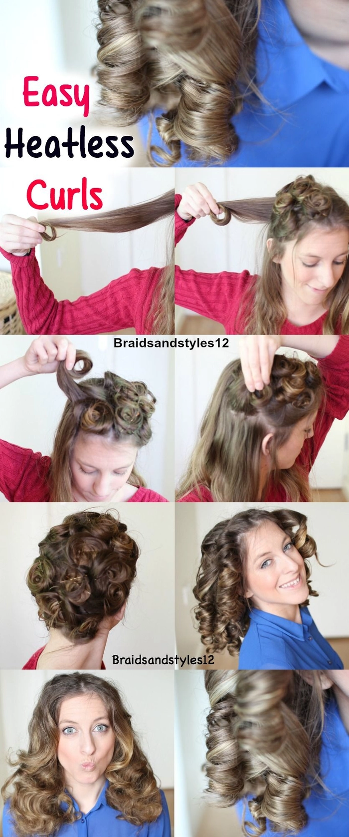 Overnight heatless curl routine results for effortless holiday hairstyles Woman with bouncy, heatless curls styled overnight for a festive Christmas morning look