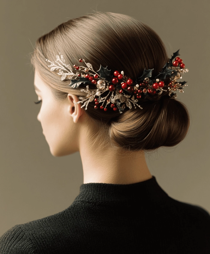 Pearl hair accessory styling for a festive Christmas dinner Christmas dinner hairstyle with pearl hair accessories
