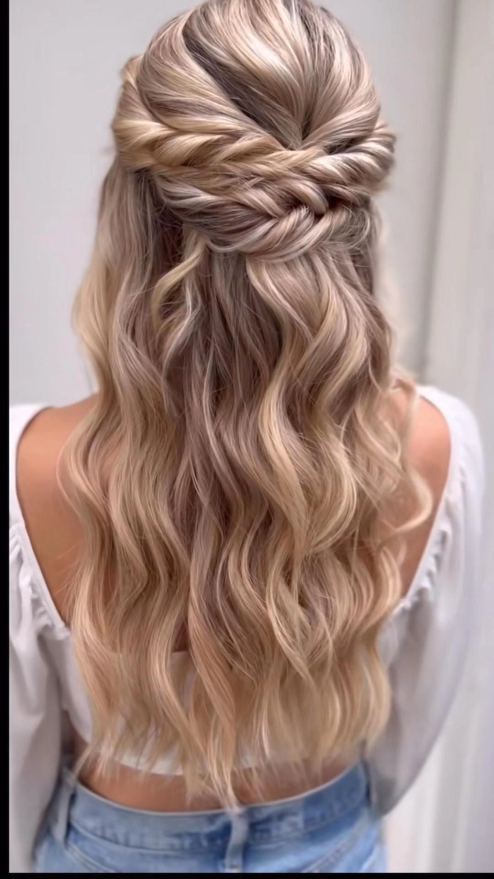 Prom night hairstyle inspiration for winter formals with elegant curls and sparkling accessories