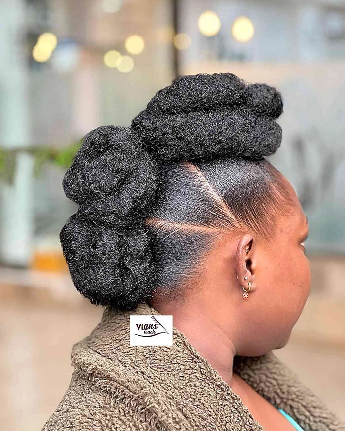 Festive Protective Style for Black Women: Holiday Hair Ideas for Winter Black woman with a winter protective hairstyle featuring holiday-inspired hair accessories and warm styling