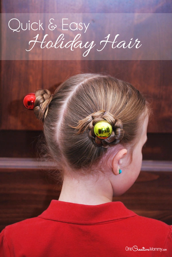 Quick morning hairstyle for a school holiday party with festive accessories