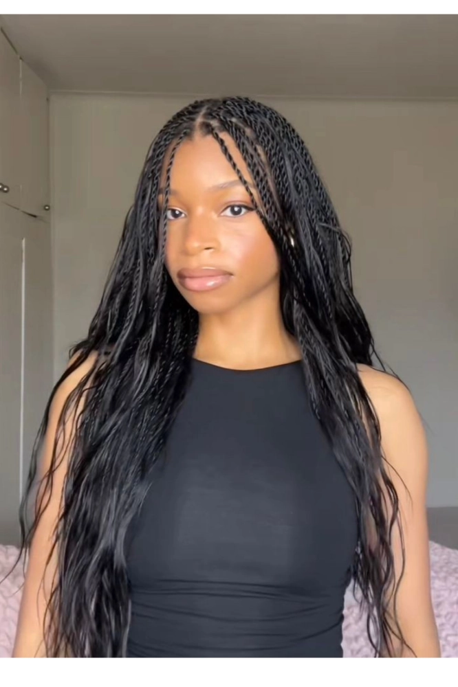 Relaxed boho braids hairstyle accented with subtle autumn hues for a Thanksgiving dinner gathering