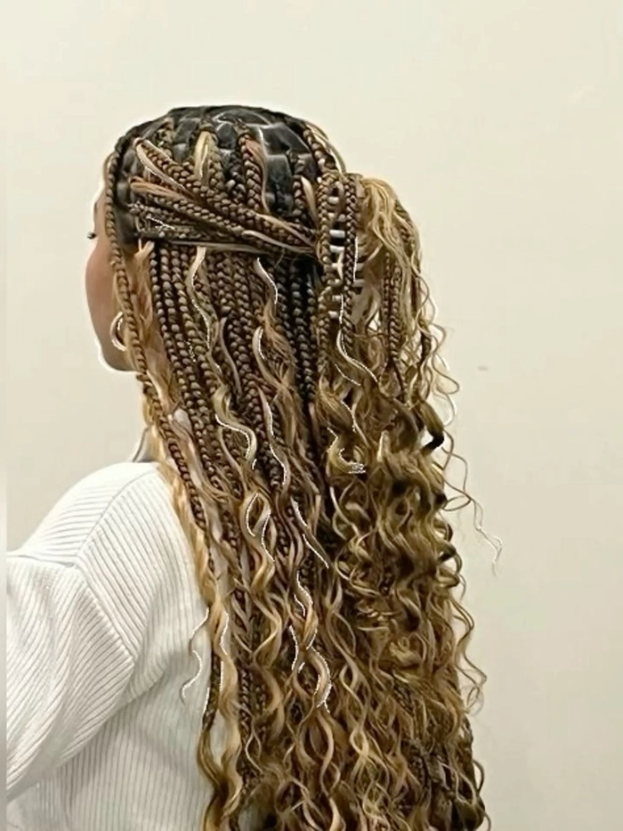 Relaxed boho braids styled for a Thanksgiving dinner celebration