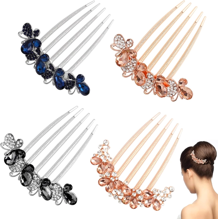 Step-by-step guide to rhinestone hair comb positioning for a stunning holiday gala look Rhinestone hair comb placed in an elegant updo to complement formal gala attire