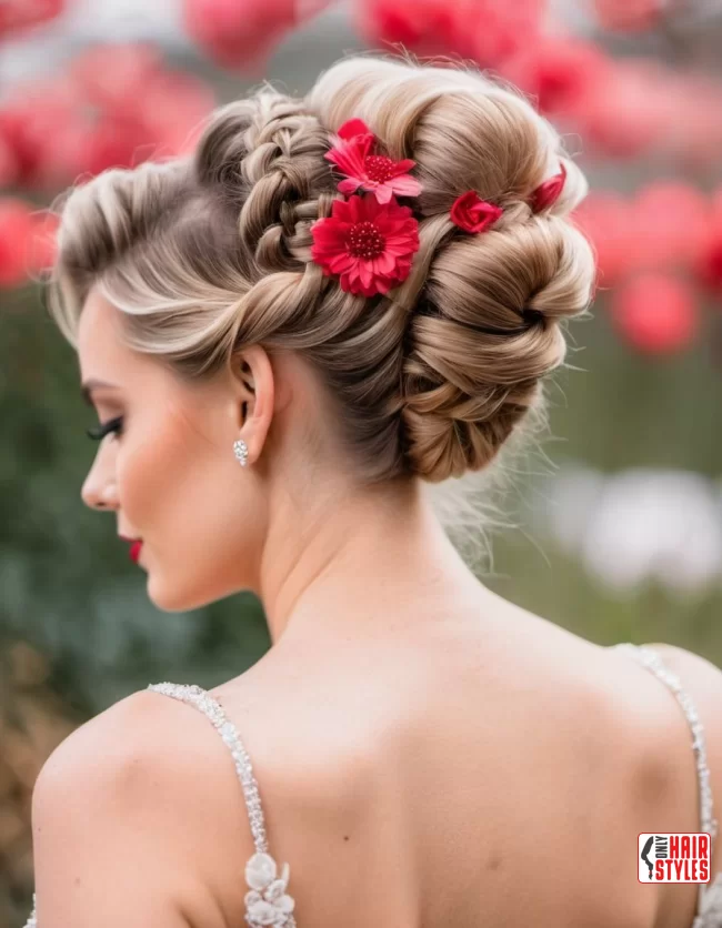 Romantic twisted updo with soft curls for Valentine's Day date night