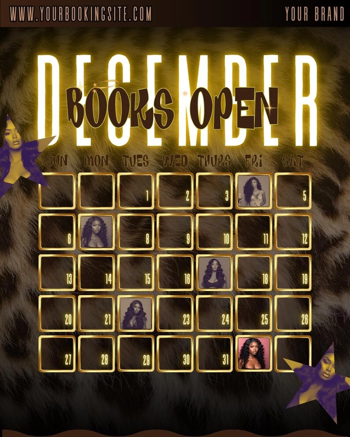 December holiday salon booking timeline showing available slots for festive hairstyles