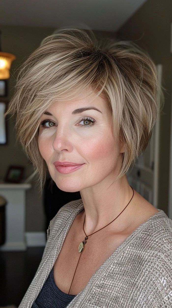 Short bob holiday styling for fine hair with sparkling hair clips and soft waves