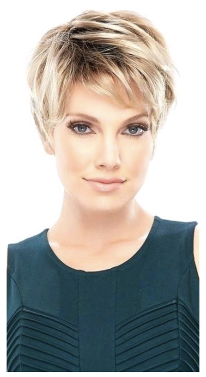 Short bob with subtle waves and sparkling holiday pins on fine hair
