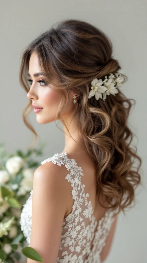 Side Swept Curls for Holiday Asymmetrical Gowns
