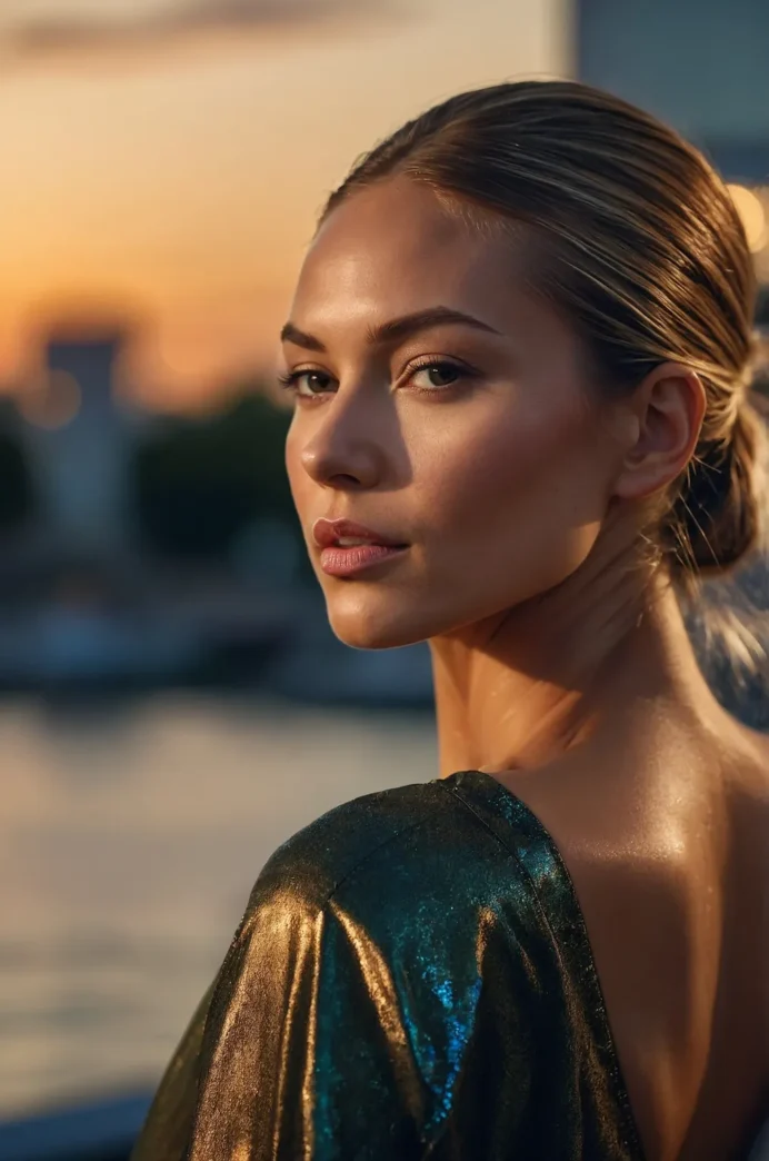 Sleek wet look hairstyle with villain-inspired edge for holiday party