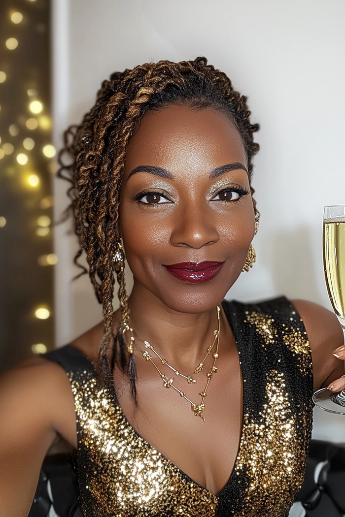 Sparkly hair clip accenting an elegant updo for a New Year's Eve gala